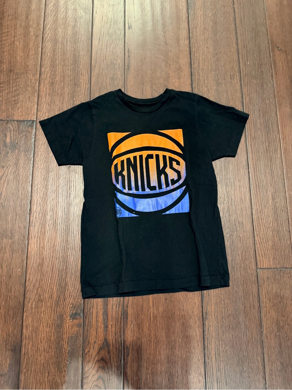 NBA Kids Black T‑Shirt with Orange and Blue Knicks Graphic